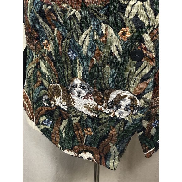 CABIN CREEK Vest Tapestry Puppy Dog Equestrian Hunting Size Med Petite Women's - Picture 2 of 15
